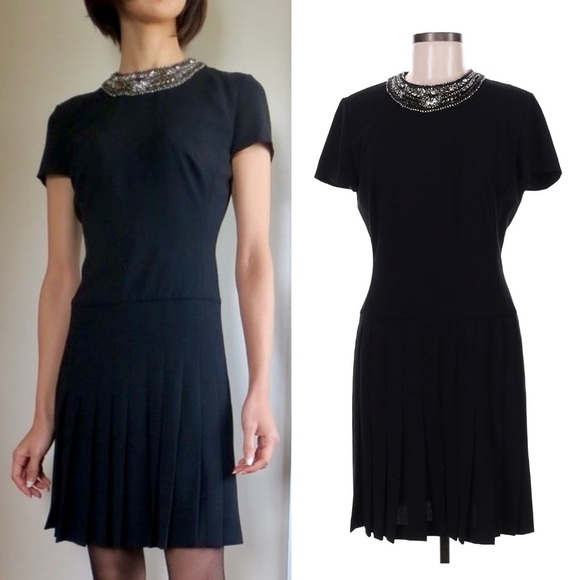 Ralph Lauren Black Label Short Sleeve Beaded Neck Mini Dress Silk Cocktail $995 - Picture 1 of 9